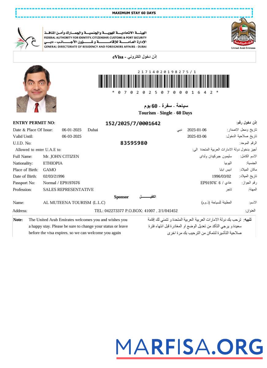 Blank Uae e visa template in Word and Pdf formats, version 8